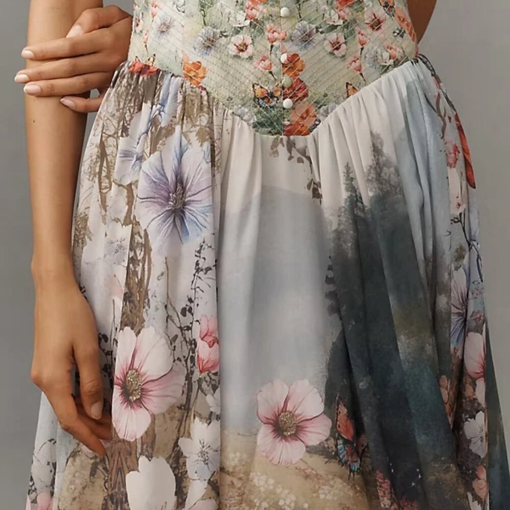 New Anthropologie The Muse Basque-Waist Midi Dress NWT - Picture 7 of 12